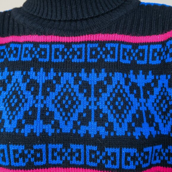 Vintage 80s Geometric Aztec Turtleneck Sweater - Picture 3 of 6